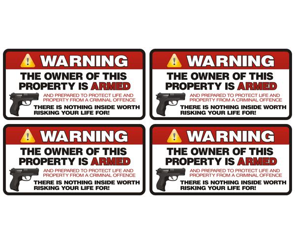 Owner armed decal 3"x1.5" 4 pack 2nd amendment warning gun rights sticker u5ab