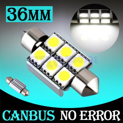 36mm 6 smd 5050 pure white dome festoon canbus error free car led light bulb