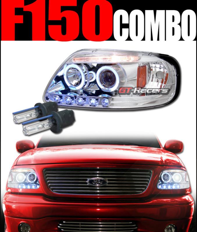 6000k hid xenon w/euro halo led projector head lights 1997-2003 f150/expedition