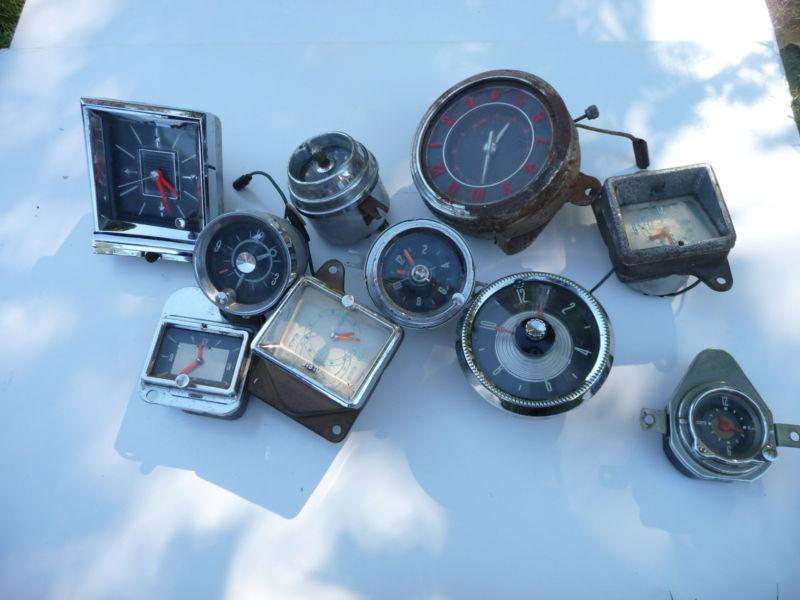 Lot of 10 various vintage car clocks.  ford?  gm?  1950s?  1960s?  1970s?  
