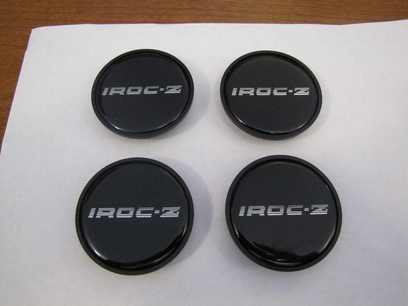 1985-87 camaro iroc-z wheel center cap set, black w/ silver lettering