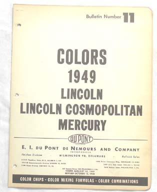 1949 lincoln mercury dupont  color paint chip chart all models   original