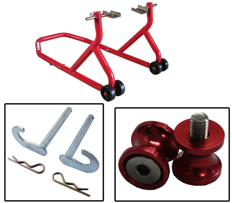 Biketek series 3 red rear stand with red bobbin spools 10mm yamaha yzf750 all