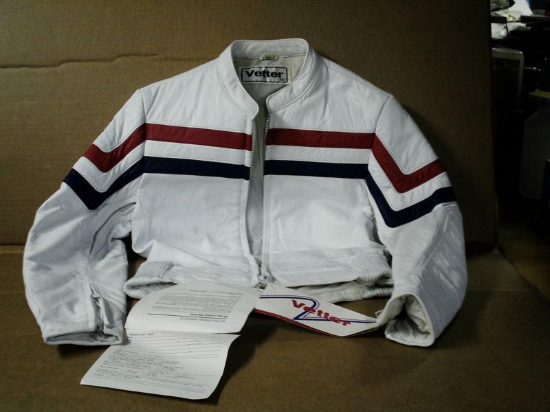 New men's vetter white red & blue size 32 grand prix genuine cowhide jacket