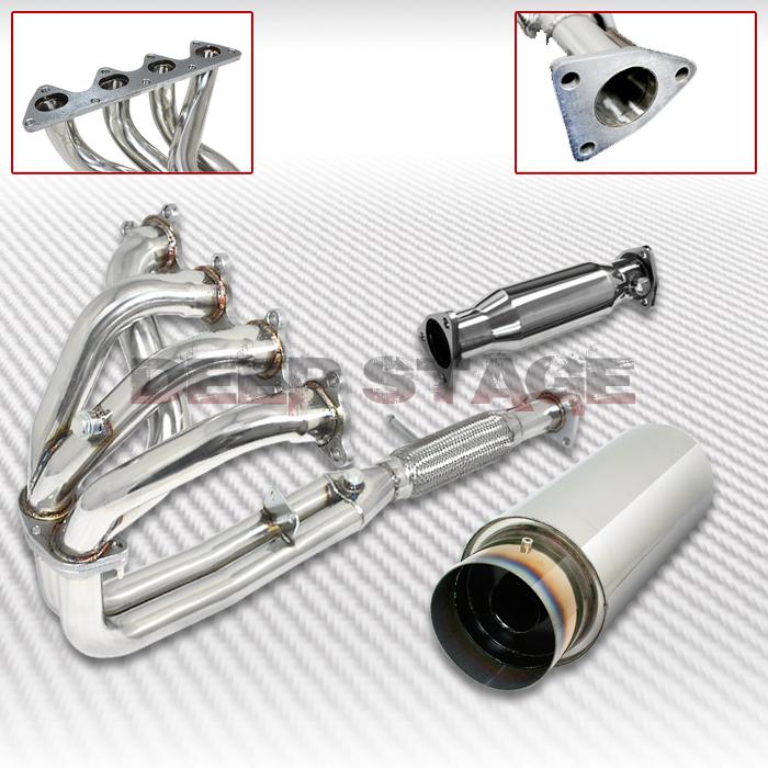 Exhaust manifold header+pipe+burnt tip muffler 90-93 accord 2.2 f22 f22a 2/4-dr