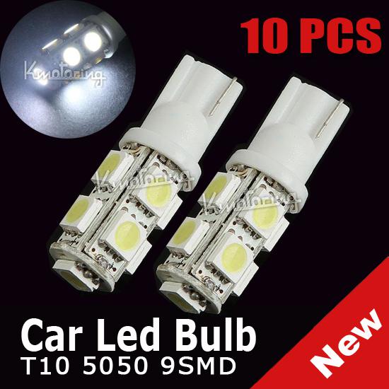 2* t10 5050 9 smd led white w5w car side wedge light bulb lamp 161 168 194 2825