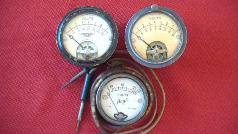 3 vintage aviation volt meters jewell electrical & hoyt 
