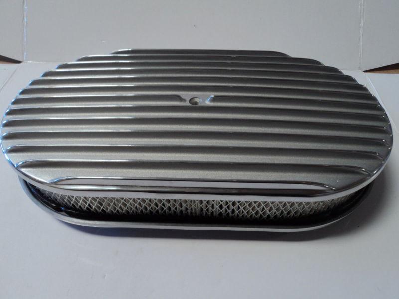 15" oval polished aluminum full finned air cleaner kit hot rod rat rod custom v8