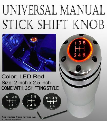 Icbeamer aluminum silver w/ red led top-glow series manual shift knob lo7708