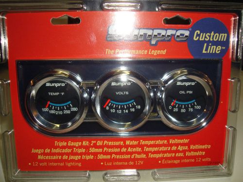 Cp7996 sunpro chrome 2 inch oil, water and volts triple mechanical gauge kit