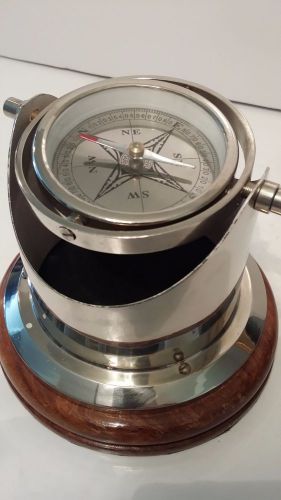 Boat marine compass wood base metal paperweight display piece