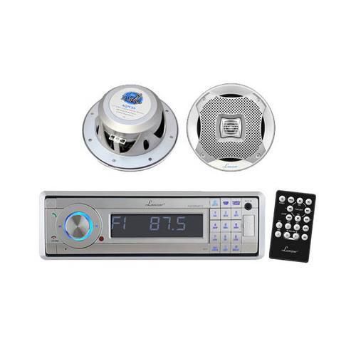 Aqcd60bts marine boat cd/mp3 am/fm silver stereo w/bluetooth + 2 silver speakers