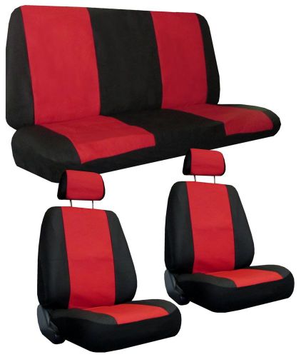 Red black velour cloth 6 piece racing car truck suv seat covers