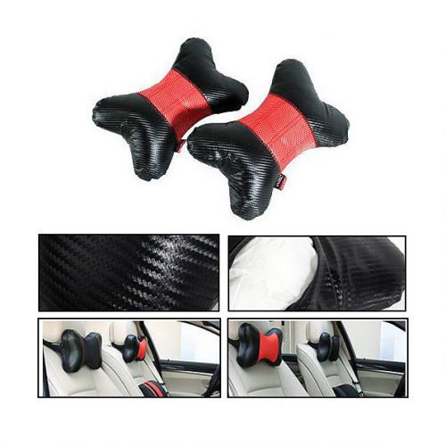 2x neck cushion carbon fiber pillow for headrest car seat / / pair / red