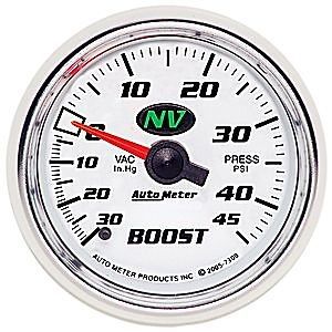 Auto meter 7308 nv series gauge 2-1/16&#034; boost/vacuum (30&#034; hg/45 psi) mechanical