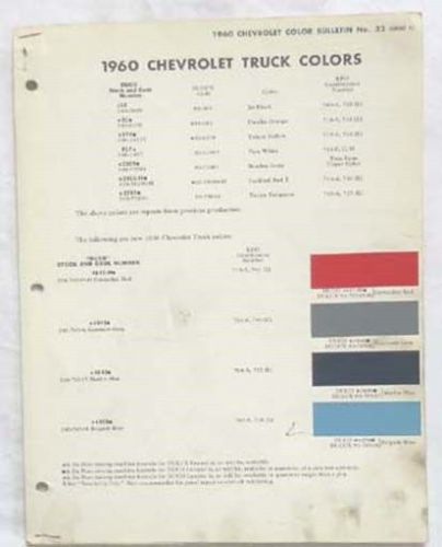 1960  chevrolet truck dupont color paint chip chart all models original