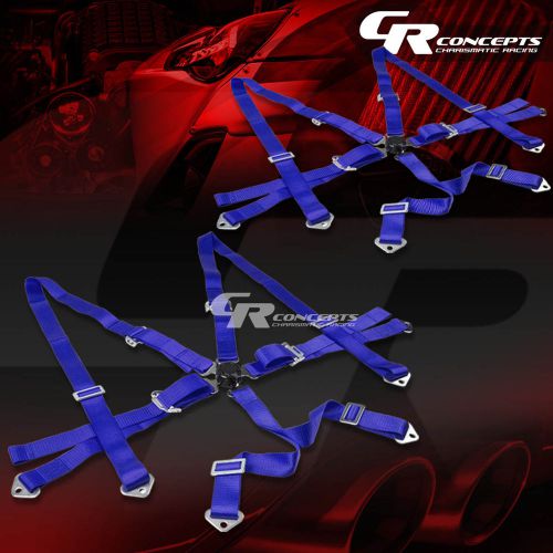2x 6-point 2&#034; wide blue strap harness safety camlock style racing seat belt+bolt