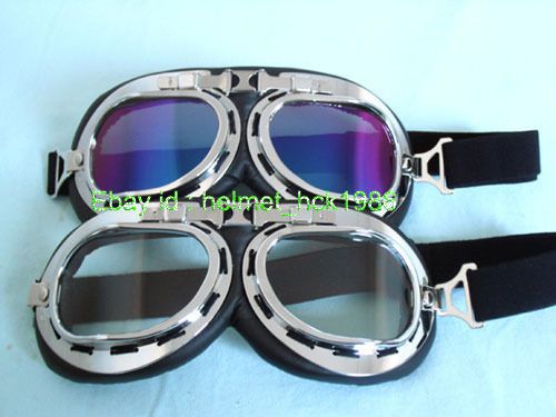 2 aviator cruiser motorcycle scooter goggles eyewear clear + colour uv glasses