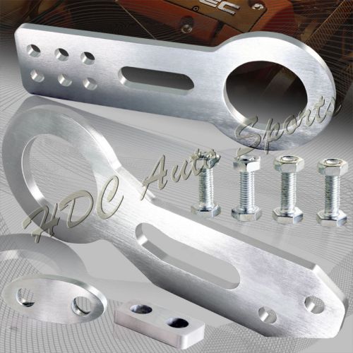 Jdm silver front + rear anodized cnc aluminum racing towing hook kit universal 1