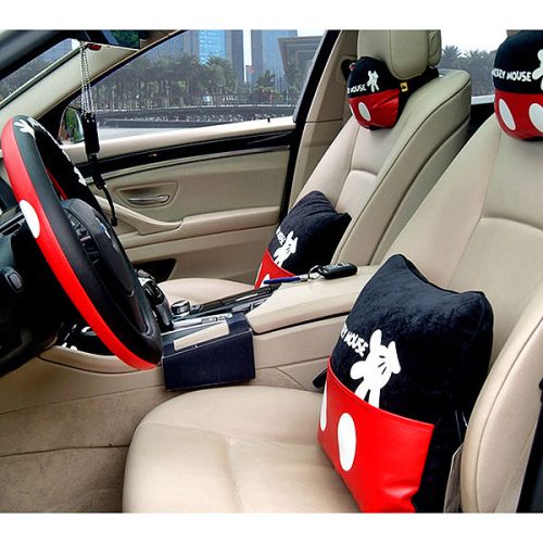 1 set car steering wheel cover cushion car seat headset neck back mickey mouse