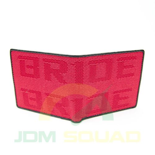 Jdm bride racing red fabric bifold wallet leather gradation men custom stitched