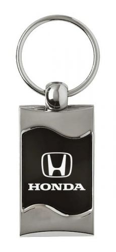 Premium chrome spun wave black honda h genuine logo key chain fob ring