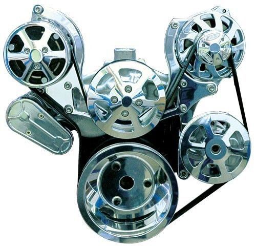 Sbc serpentine pulley kit, billet polished clear w/ac w/power steering. u.s.a.