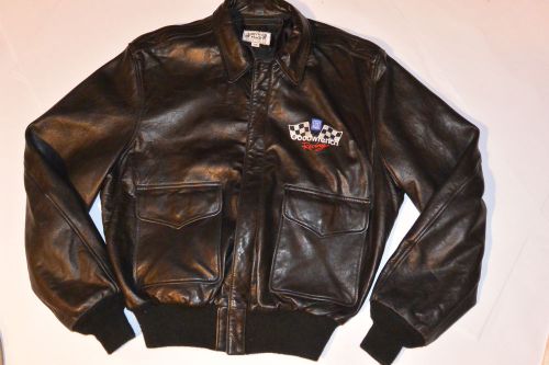 Vintage 1990s black lambskin leather bomber flight jacket! gm goodwrench! usa! m