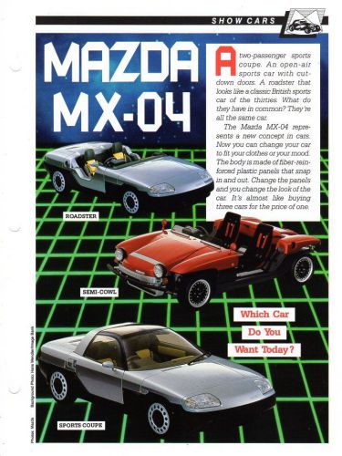 1987  mazda  mx-04  concept  car   fact  sheet  -  7 1/2 &#034;  x  10 &#034;