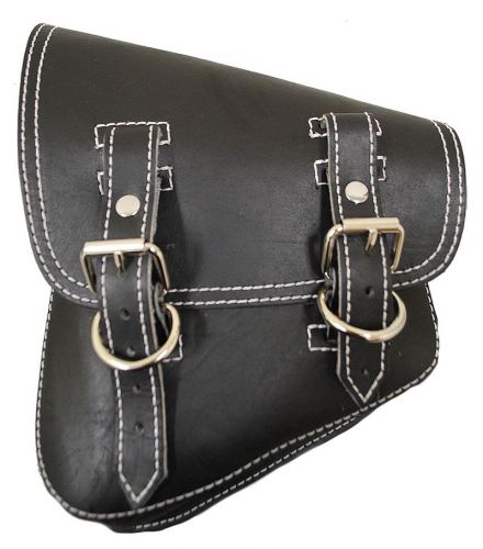 D leather black leather white thread harley softail chopper left solo saddlebag