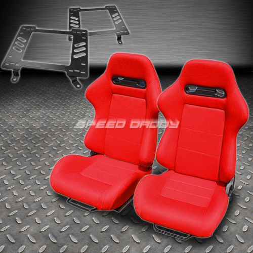 Pair type-r red cloth reclining racing seat+bracket for 63-72 chevelle/malibu