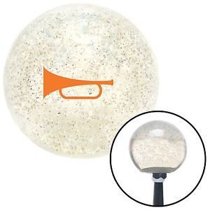 Orange horn trumpet clear metal flake shift knob with m16 x 1.5 insert 18 degree