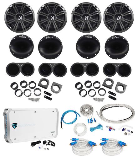 (2) pairs kicker 6.5&#034; wakeboard component speakers+6 channel amplifier+amp kit