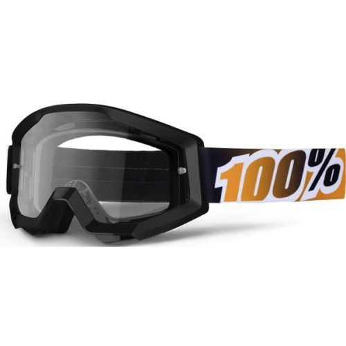 New adult mx atv moto-x race black mandarina 100% strata goggles with clear lens