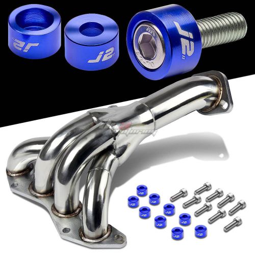 J2 for 01-05 civic dx/lx exhaust manifold 4-1 race header+blue washer bolts