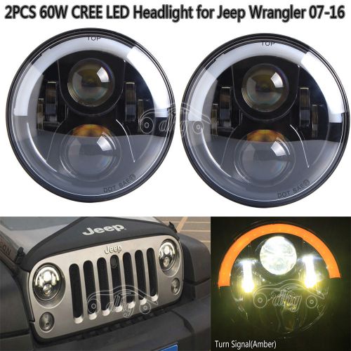 Cree 60w jeep led headlight 7&#034; round white drl amber turn signal jeep wrangler