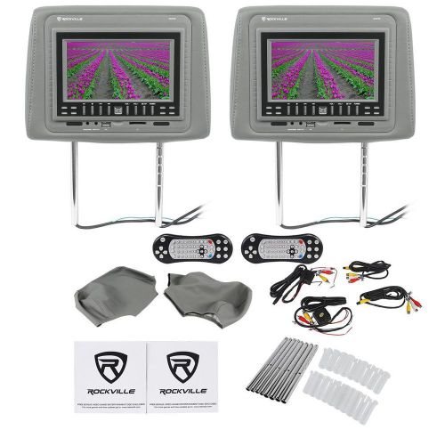 Rockville rvd72-gr 7” grey dual dvd/usb/sd car headrest monitors+video games