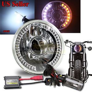 White amber drl! usa 7&#034; round clear proj headlight bucket diy h4 hid 8000k white