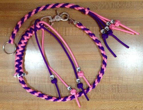 Motorcycle biker wallet whip /key chain combo usa made paracord pink and purple