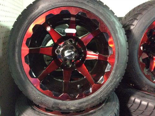Custom golf cart wheels 205/30/12 tires red custom rims fit e-z-go club car