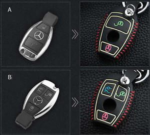 Luminous leather car key case for benz slk200 glk300 s500l c180 e400 cla220 e300
