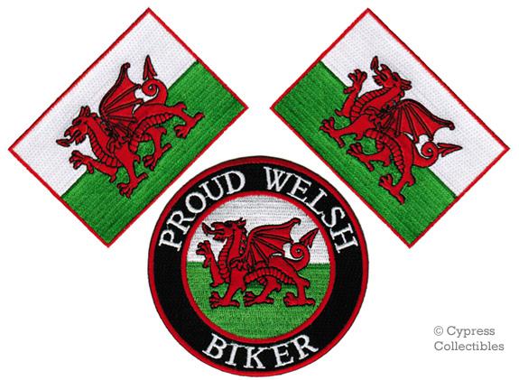 Lot of 3 proud welsh biker iron-on patch wales flag uk embroidered cymru
