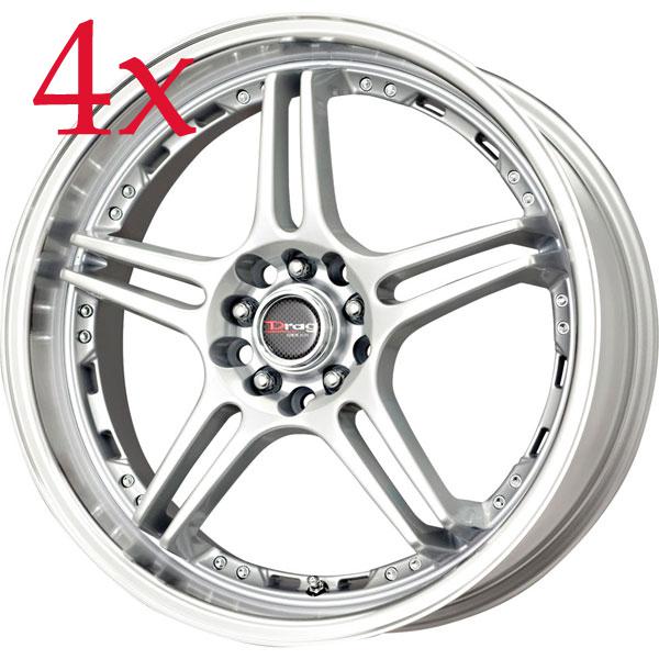 Drag wheels dr-40 18x7.5 5x100 5x114.3 et45 silver rims tc lancer celica civic