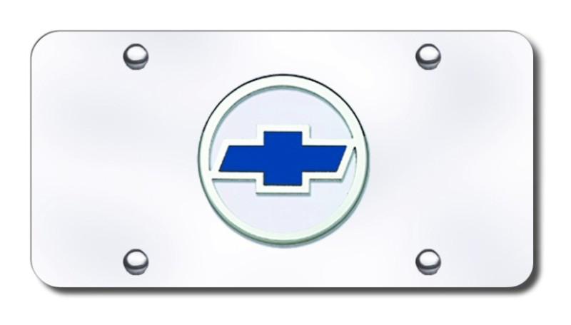 Gm chevy logo chrome(blue) on chrome license plate made in usa genuine