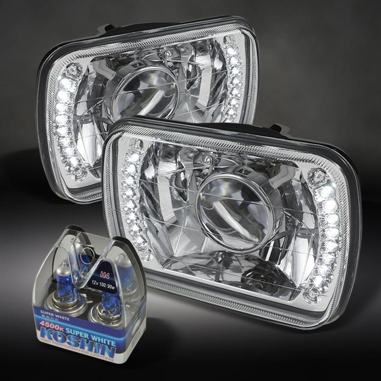 7"x6" chrome projector headlights w/ hyper bright led+super white h4 light bulbs
