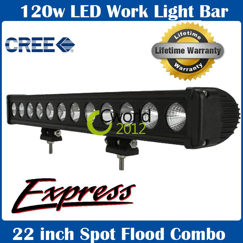 22inch 120w cree led alloy work light bar spot flood combo offroad boat 4wd lamp