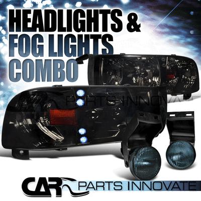 94-01 dodge ram 1500 2500 3500 smoke led drl headlights+tinted fog bumper lamp