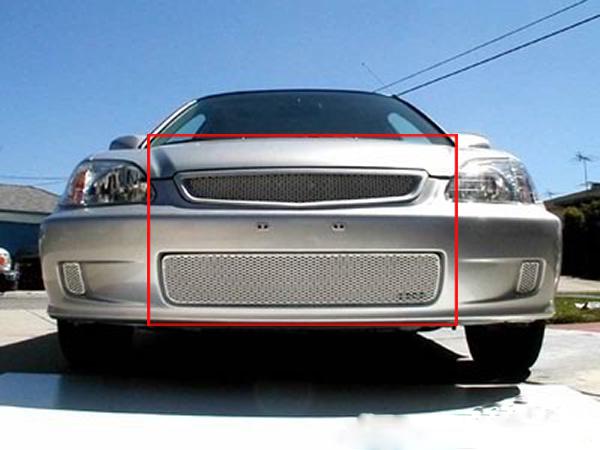 1999-2000 honda civic grillcraft silver upper& lower grille insert 2pc grill set