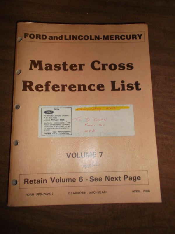 Ford lincoln mercury master cross reference parts list catalog manual 1985-1988