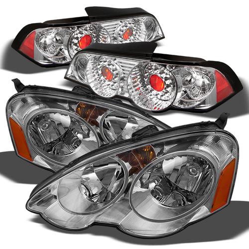02-04 rsx dc5 amber chrome headlights+chrome led tail lights brake lamps combo